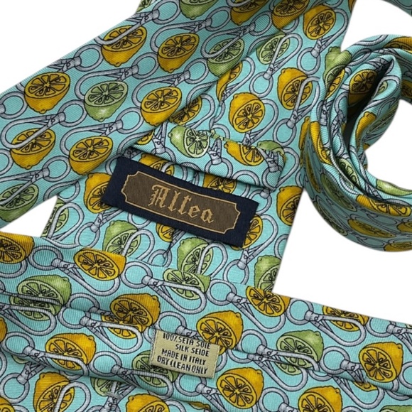 ALTEA Blue/Yellow/Green Lemon Silk LUXURY Tie ITALY - Picture 3 of 4